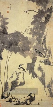 Lotus und Vögel alte China Tinte Ölgemälde